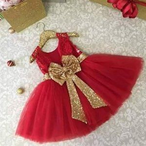 NWT Sparkling Bling Sequin Bow Pink Baby Dress Wedding Flower Girl Birth…